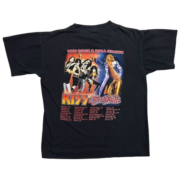 Vintage RARE KISS Aerosmith One Stage One Night Rock & Roll Tour Band Tee - L - Picture 3 of 6